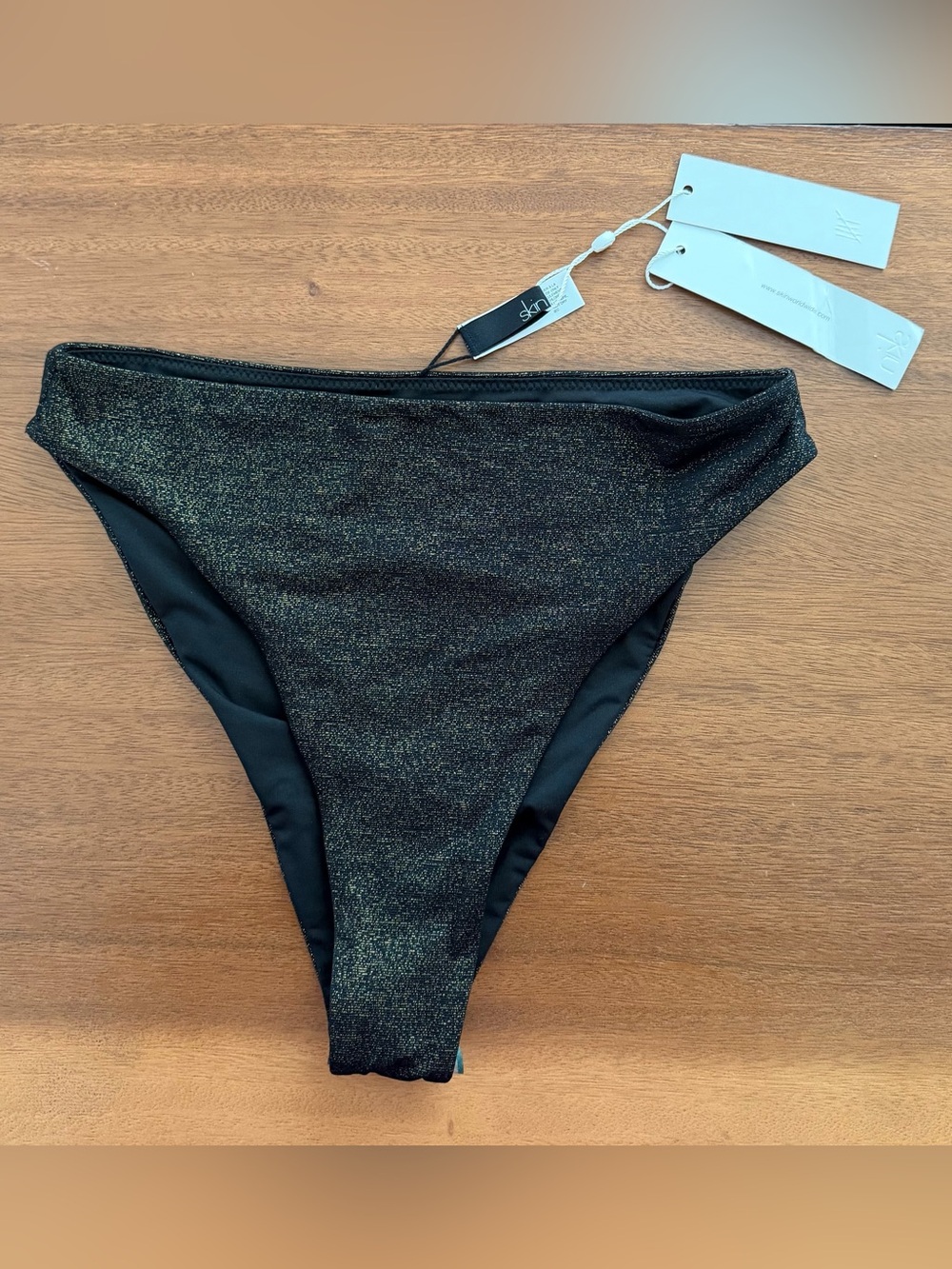 Skin Black Shimmery High-Cut Bikini Bottom